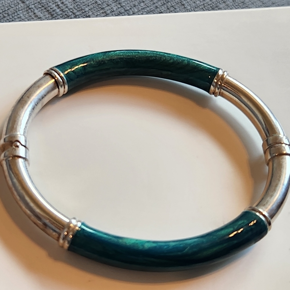 Milor Italy Green Enamel Sterling Silver Bangle Bracelet 925 - Picture 6 of 8